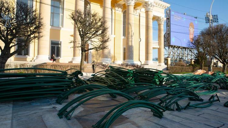 На центральной площади Ставрополя приступили к установке ёлочного леса
