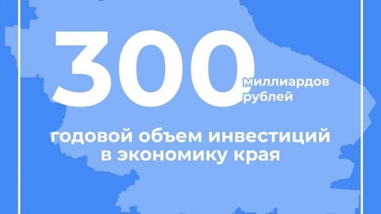 Годовой объём инвестиций в экономику Ставрополья составил 300 млрд рублей